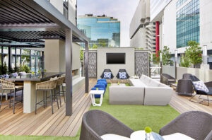Hotel rooftop amenity space